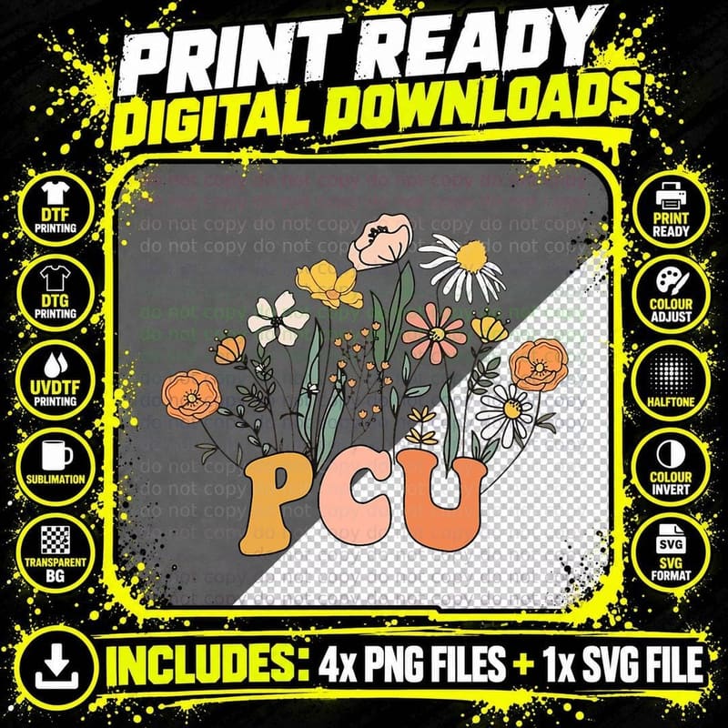 Floral PCU Nurse Wildflower PCU Nurse Life Women Vintage Png SVG Digital Bundle
