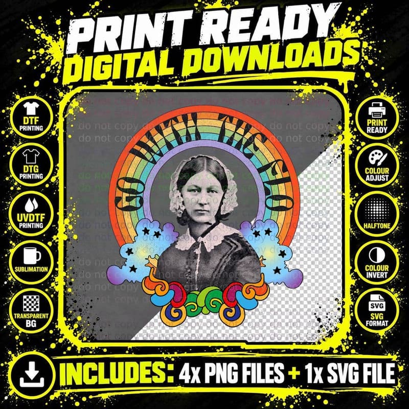 Florence Nightingale Groovy Nurse Go with Flo Retro Png SVG Digital Bundle