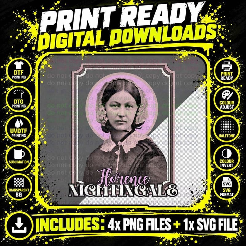 Florence Nightingale Portrait RN Nurse Vintage Aesthetic Png SVG Digital Bundle