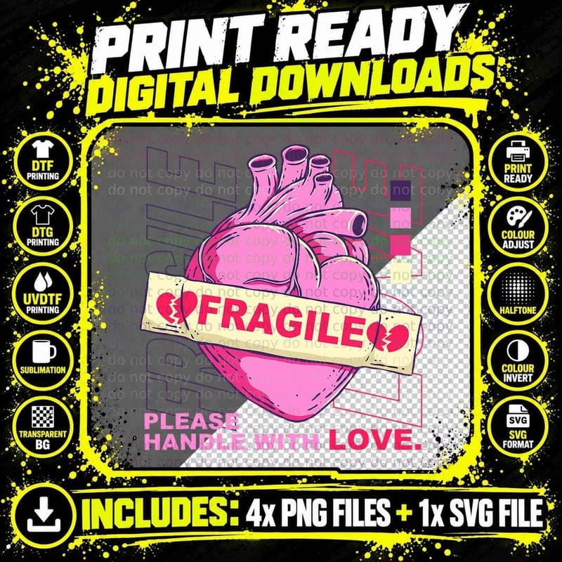 Fragile Anatomical Heart Cardiac Nurse Broken Heart Png SVG Digital Bundle