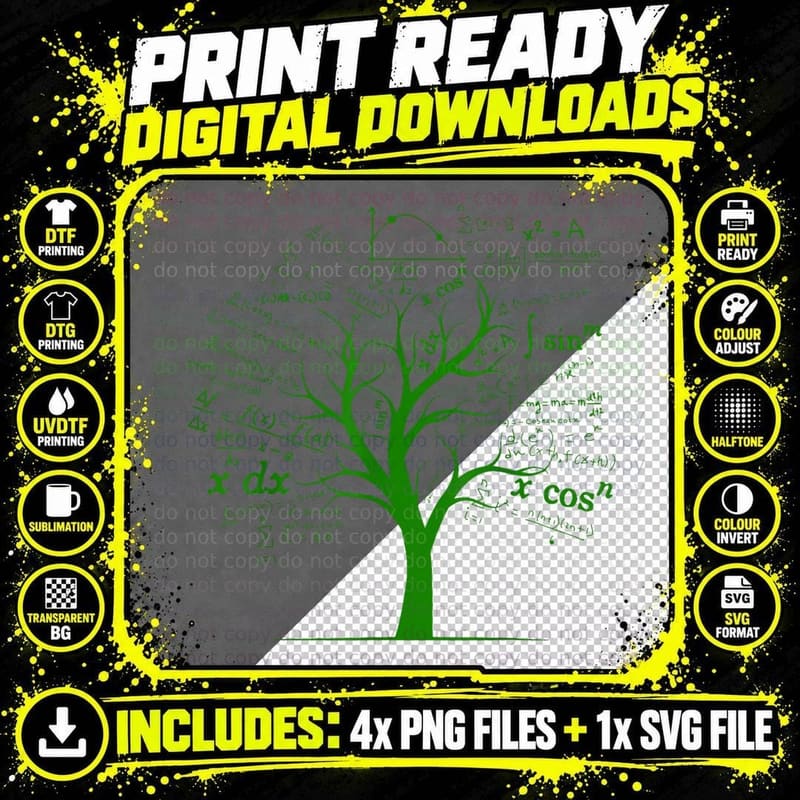 Funny AP Calculus Algebra Tree Math Teacher Nerd Geek Png SVG Digital Bundle