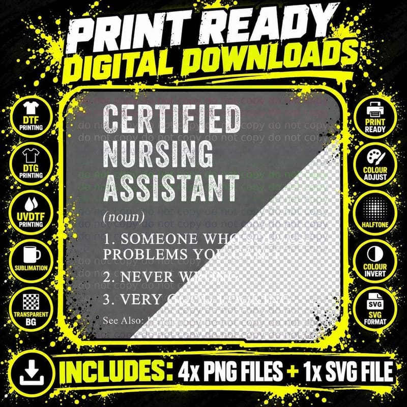 Funny Certified Nursing Assistant Definition CNA Nurse Png SVG Digital Bundle