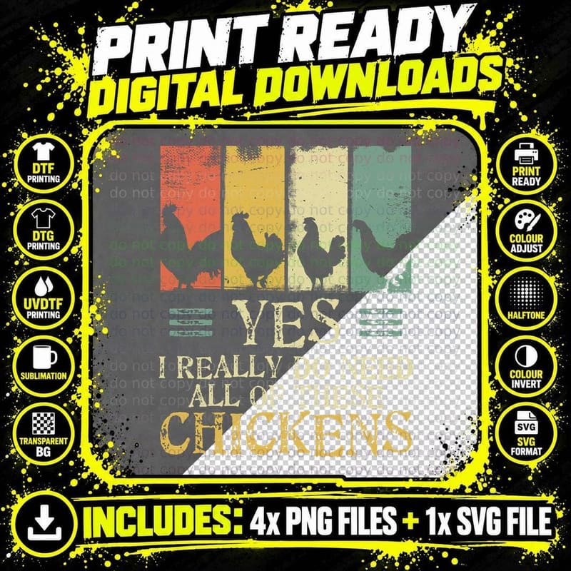 Funny Farmer Hoodie Yes I Need All These Chickens Animal Png SVG Digital Bundle