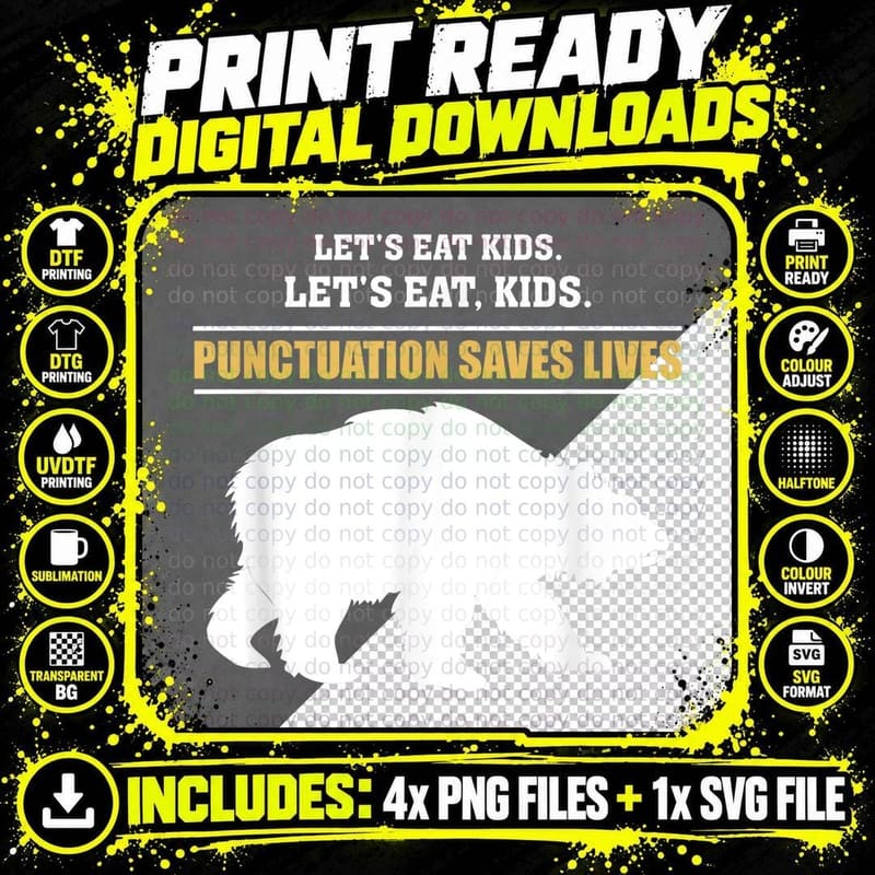 Funny Let's Eat Kids Punctuation Saves Lives Grammar Png SVG Digital Bundle
