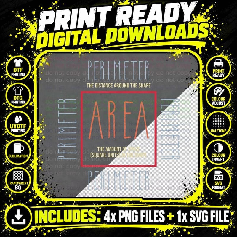Funny Math Teacher, Area, Perimeter Png SVG Digital Bundle