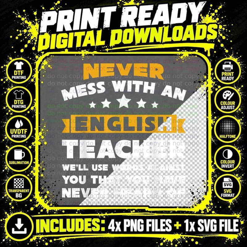 Funny Never Mess with an English Teacher Spelling Png SVG Digital Bundle