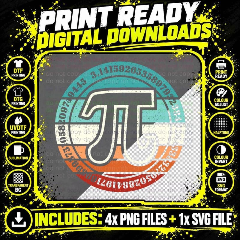 Funny Pi Day Retro Pi Symbol Math Teacher Nerd Geek 3.14 Png SVG Digital Bundle