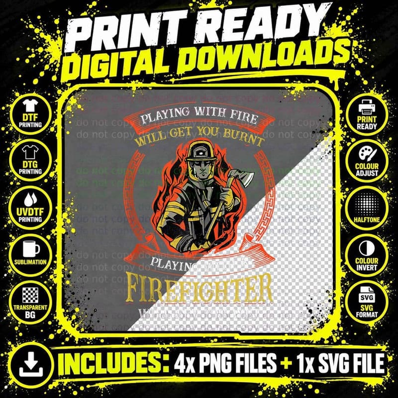 Funny Playing with a Firefighter Fire Department Gift Png SVG Digital Bundle
