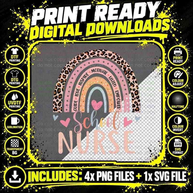 Funny School Nurse Rainbow Leopard Print Men Women Png SVG Digital Bundle