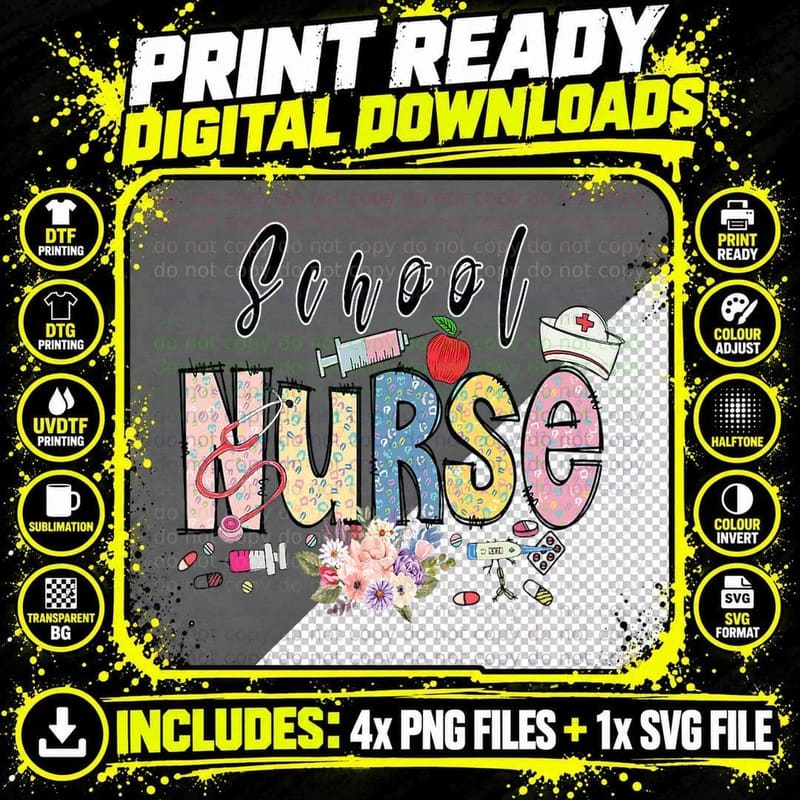 Funny School Nurse Stethoscope Injection Flowers Nurse Png SVG Digital Bundle