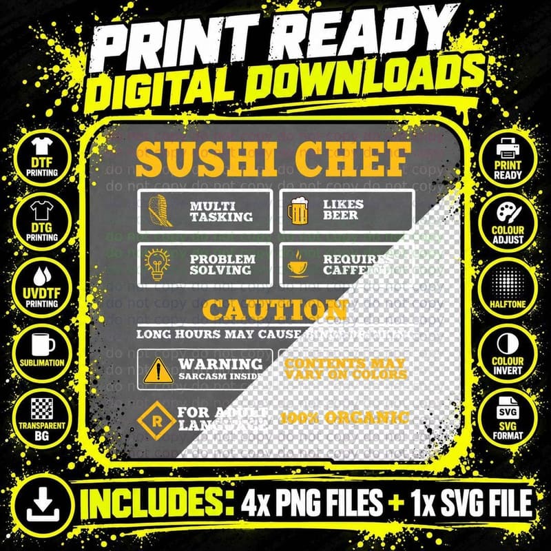 Funny Sushi Chef Design Japan Lover Sushi T-Shirt Png SVG Digital Bundle