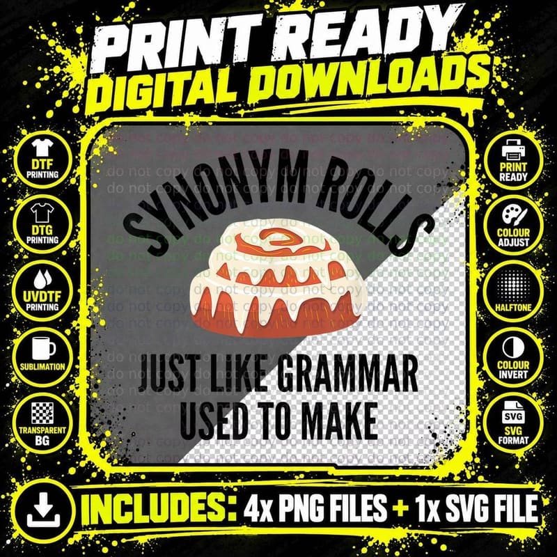 Funny Synonym Rolls English Teacher Grammar T-Shirt Png SVG Digital Bundle