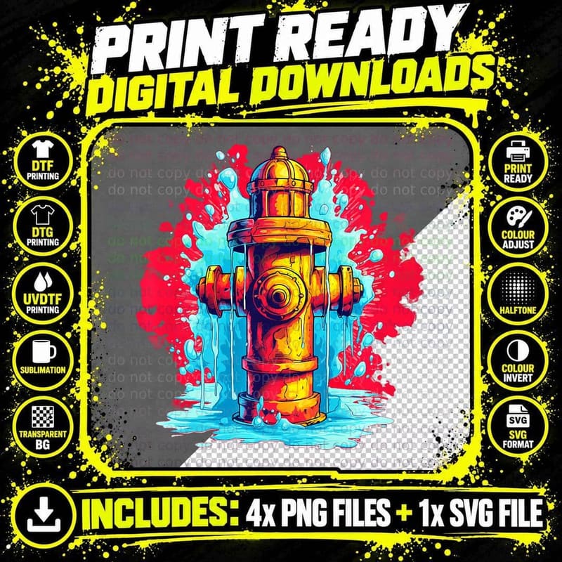 Funny Water Hydrant for Firefighter Gift Tee Png SVG Digital Bundle