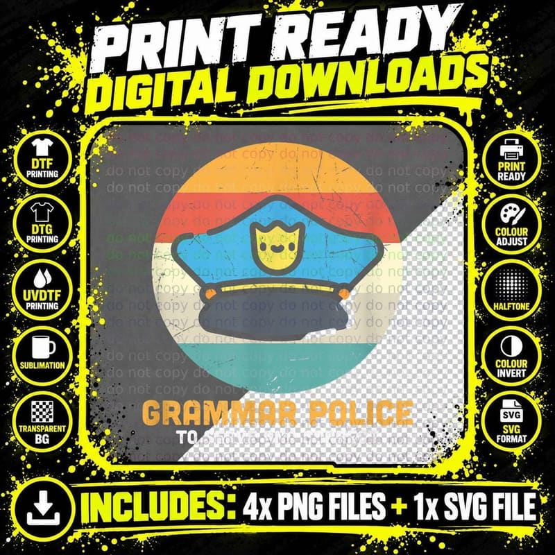Grammar Police Funny Costume T-Shirt Png SVG Digital Bundle