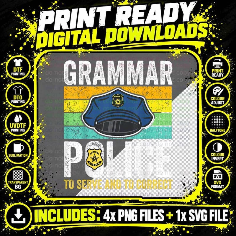 Grammar Police Men Women Kids, Law Enforcement Png SVG Digital Bundle
