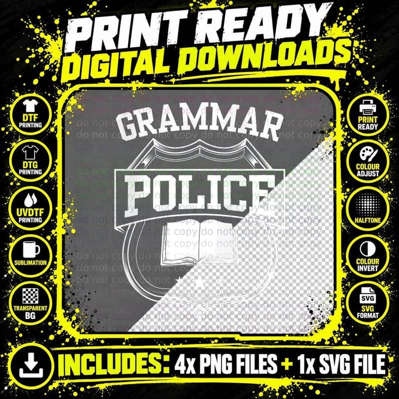 Grammar Police Officer Cop Spelling T-Shirt Png SVG Digital Bundle