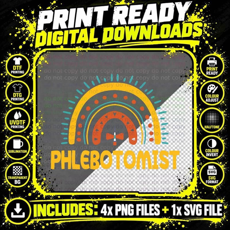 Great Phlebotomist Apparel Medical Lab Technician Nurse Png SVG Digital Bundle