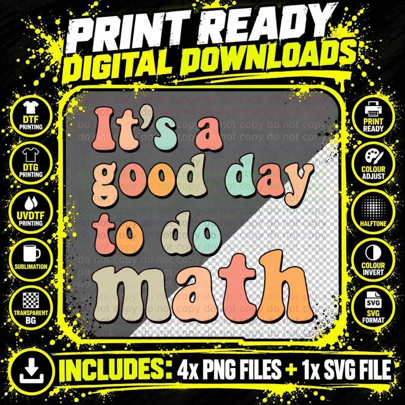 Groovy Back to School It's a Good Day to Do Math Teacher Png SVG Digital Bundle