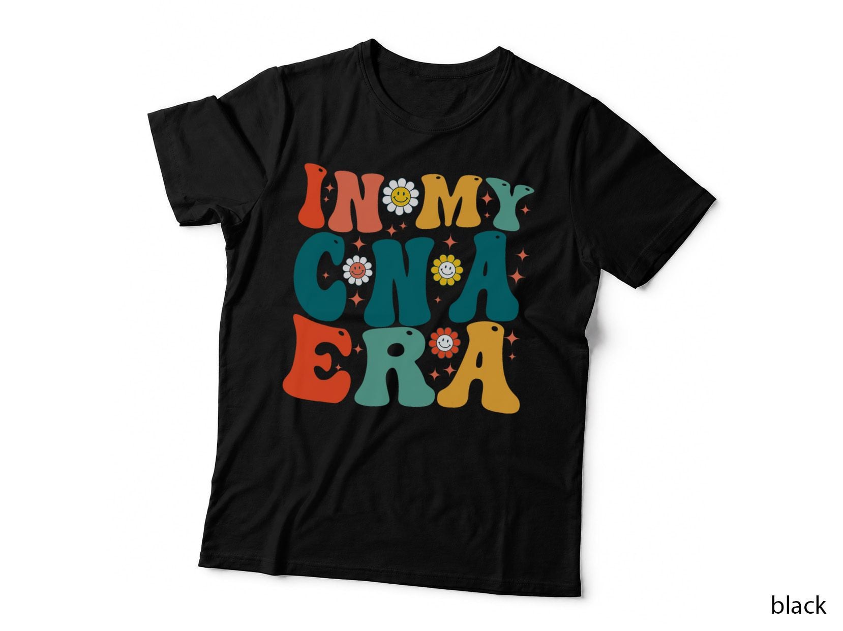 Groovy Happy Face Daisy in My Cna Era Cna Nurse Life T-Shirt