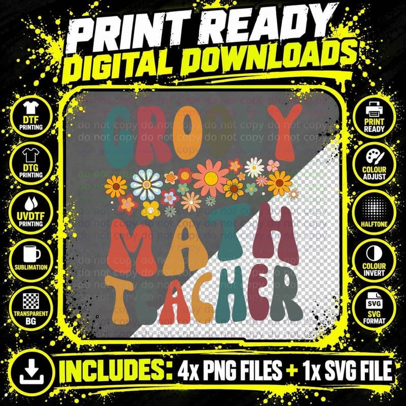 Groovy Math Teacher Retro Colorful Design Teaching Png SVG Digital Bundle