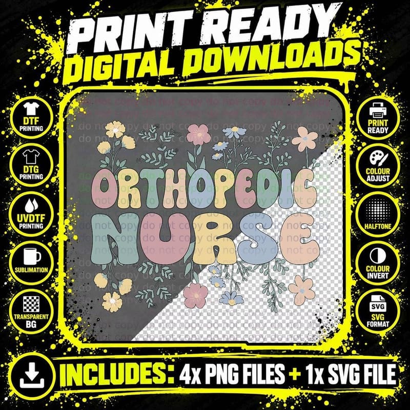 Groovy Orthopedic Nurse Flowers Ortho Nursing T-Shirt Png SVG Digital Bundle