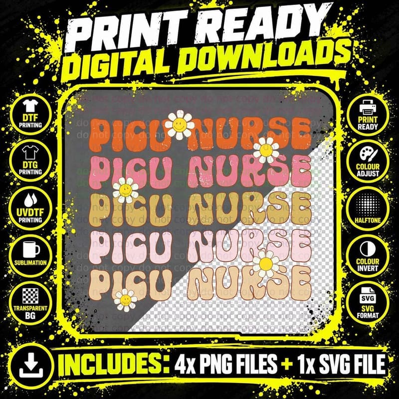 Groovy PICU Nurse Pediatric Intensive Care Unit Cute Png SVG Digital Bundle