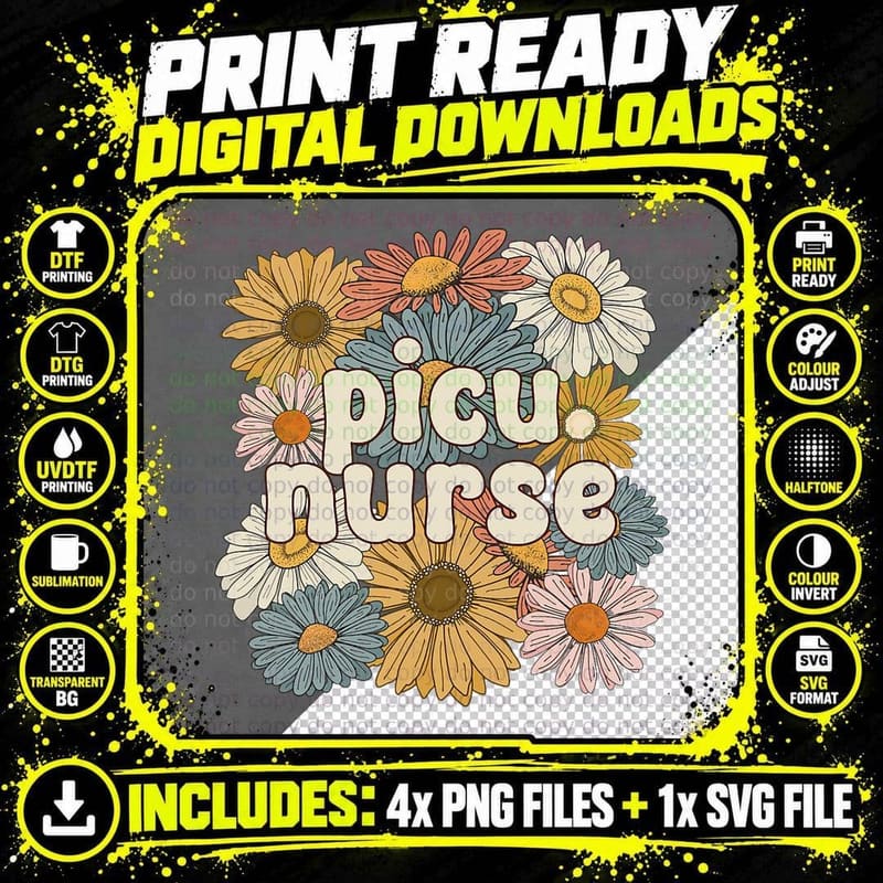 Groovy PICU Nurse Pediatric Intensive Care Unit T-Shirt Png SVG Digital Bundle