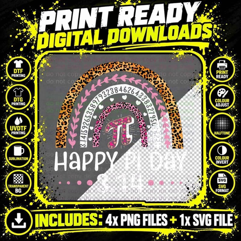 Happy Pi Day Mathematic Math Teacher Leopard Rainbow Png SVG Digital Bundle