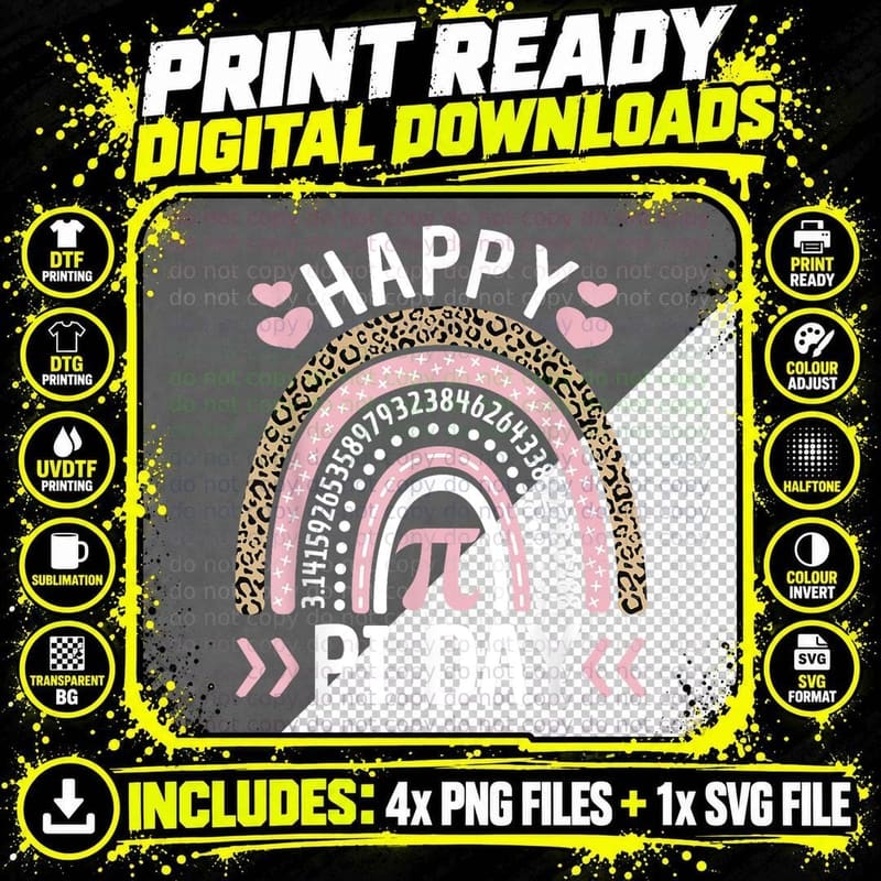 Happy Pi Day Mathematic Math Teacher Student Leopard Png SVG Digital Bundle