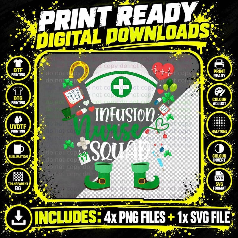 Happy St Patrick Day Infusion Nurse Squad Nursing Png SVG Digital Bundle