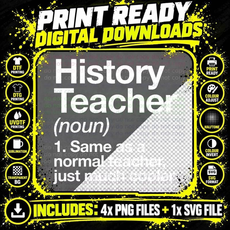 History Teacher Definition Funny Back to School Png SVG Digital Bundle