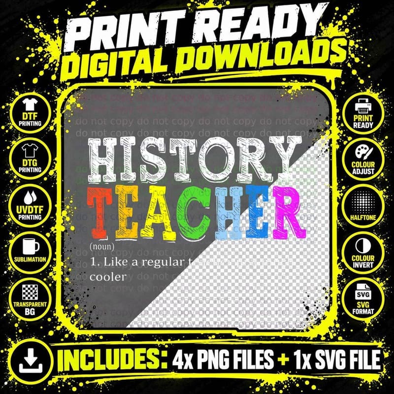 History Teacher Definition Funny First Day Back to Png SVG Digital Bundle