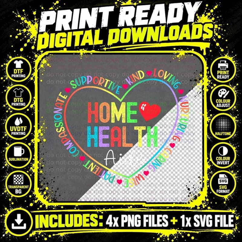 Home Health Aide HHA Healthcare Nursing Medical Nurse Png SVG Digital Bundle