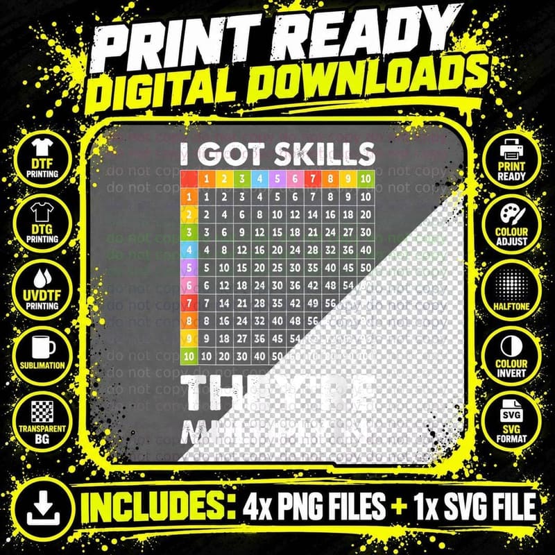 I Got Skills They're Multiplying Nerd Funny Math Teacher Png SVG Digital Bundle
