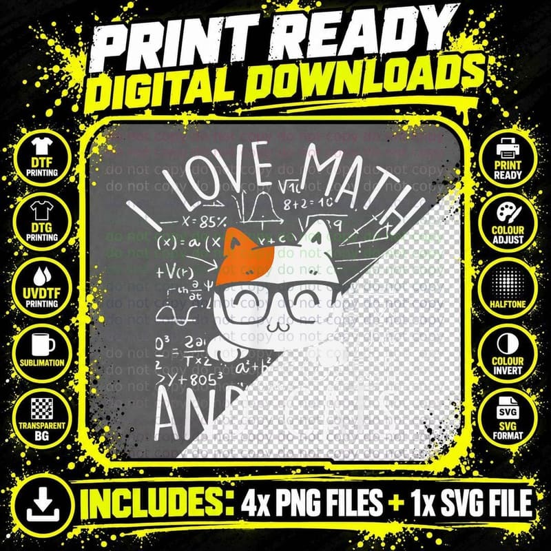 I Love Math and Cats Math Humor Funny Tee Teacher Top Png SVG Digital Bundle