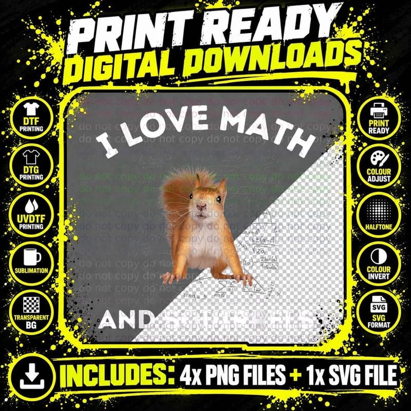 I Love Math and Squirrels Squirrel Lover Algebra Teacher Png SVG Digital Bundle