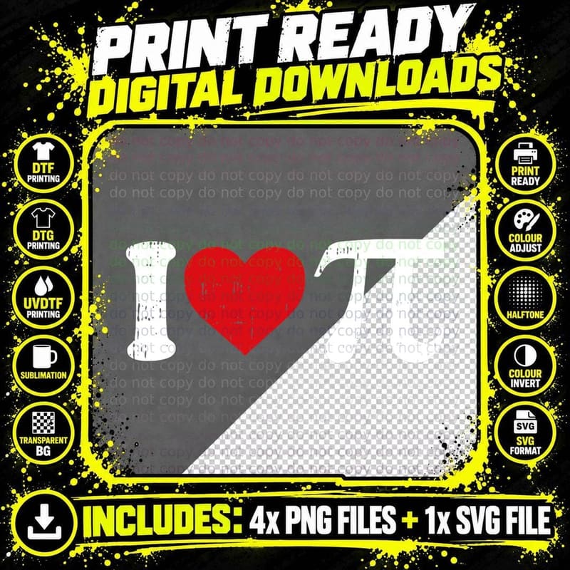 I Love Pi Day Cute Heart Math Symbols Teacher Student Png SVG Digital Bundle