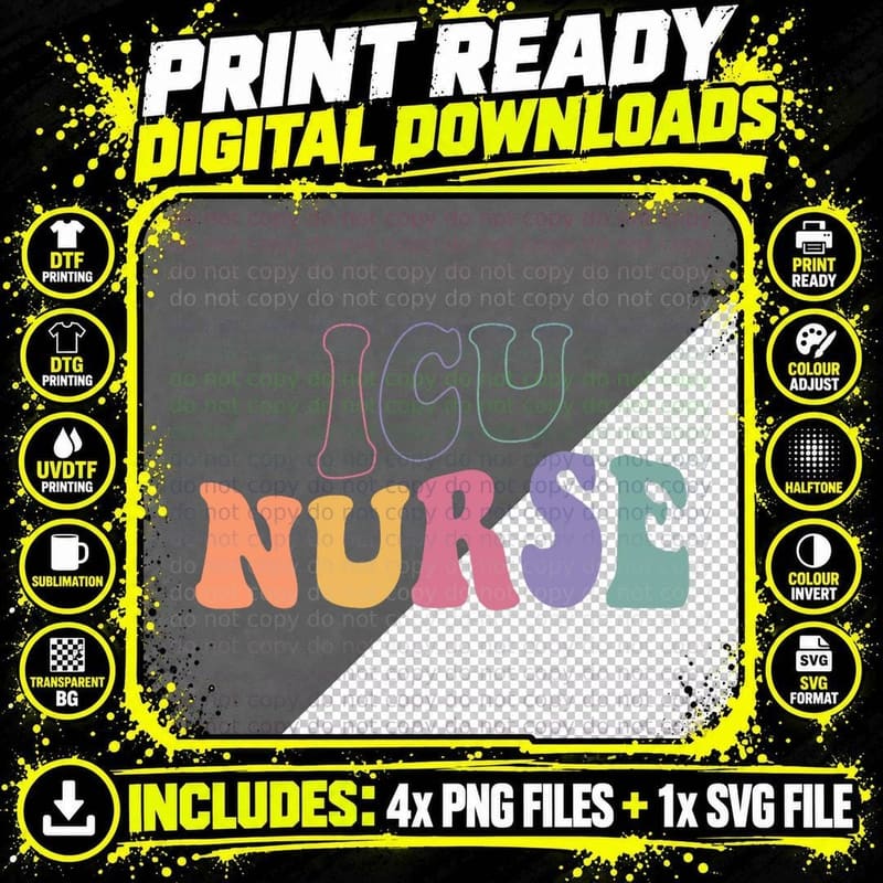 ICU Nurse Groovy Intensive Care Nursing School Women Png SVG Digital Bundle