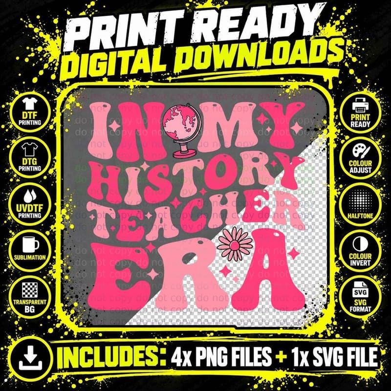 In My History Teacher Era Funny History Teacher Groovy Png SVG Digital Bundle