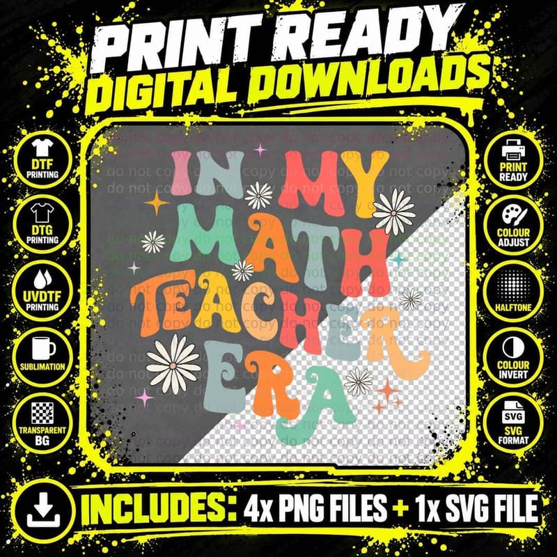 In My Math Teacher Era Retro Back to School Groovy Png SVG Digital Bundle