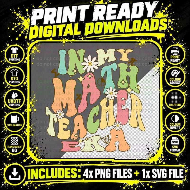 In My Math Teacher Era Retro Groovy Teachers Back to Png SVG Digital Bundle