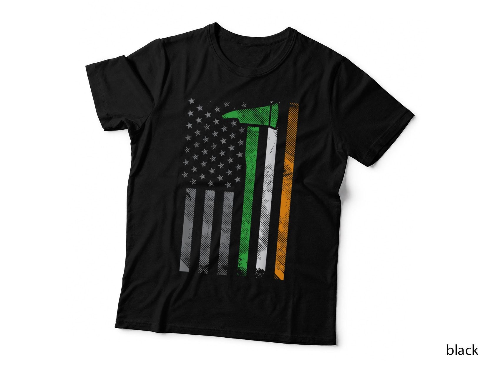 Irish American US Flag Firefighter Axe Fire St Patricks Day T-Shirt
