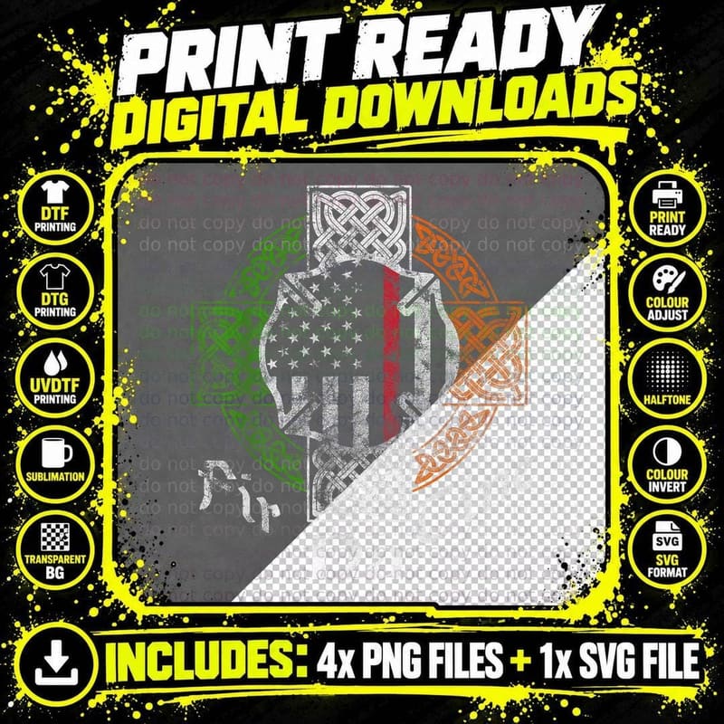 Irish Firefighter Thin Red Line Fir Na Tine Celtic Cross Png SVG Digital Bundle