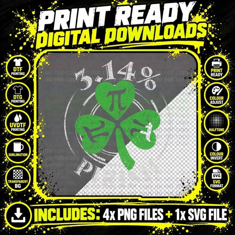 Irish Math 3 14 Pi Day Shamrock Teacher Saint Patricks Png SVG Digital Bundle