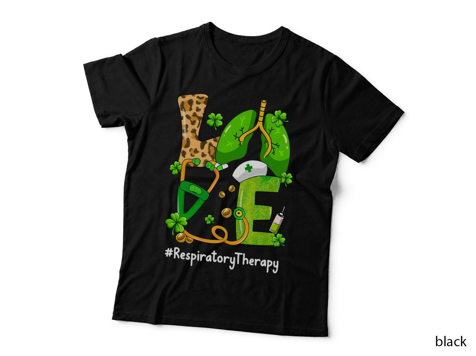 LOVE Respiratory Therapy RT Lung St Patrick's Day Nurse T-Shirt