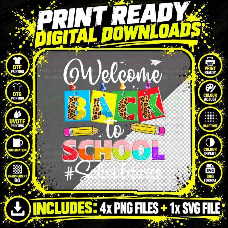 Leopard First Day of School Kid Welcome Back to School Png SVG Digital Bundle