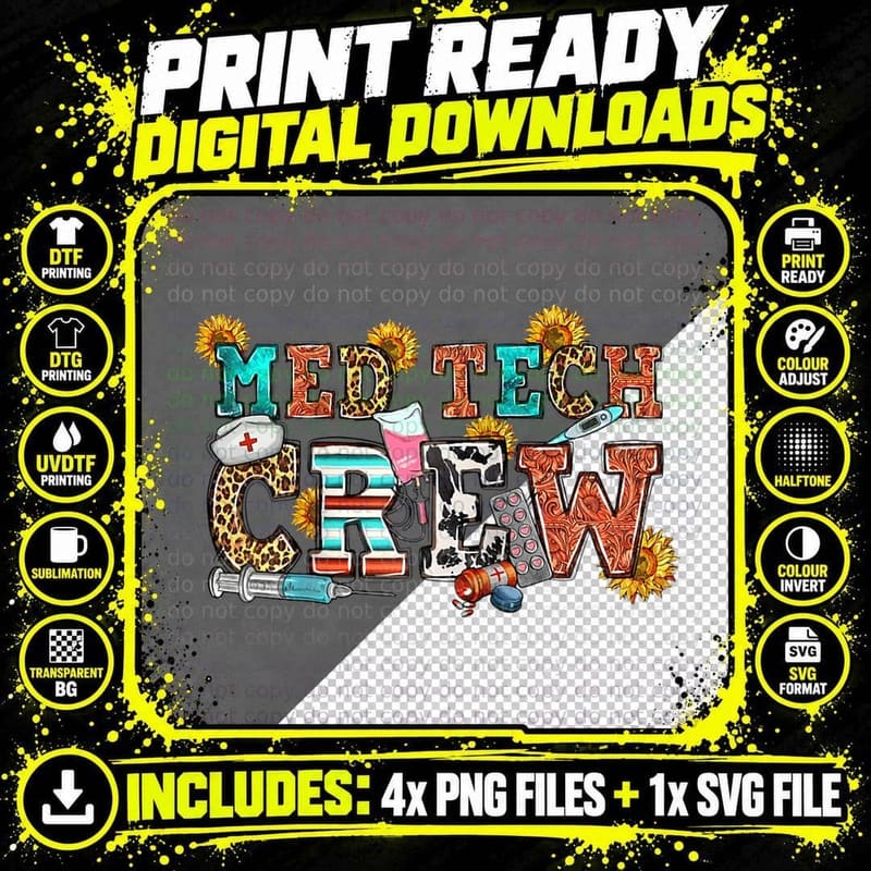 Leopard Sunflower Med Tech Crew Medical Nurse Western Png SVG Digital Bundle
