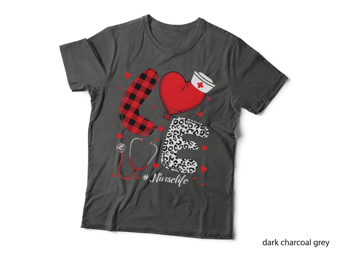 Love Nurse Life Valentines Day Scrubs Plaid Leopard Nurse T-Shirt