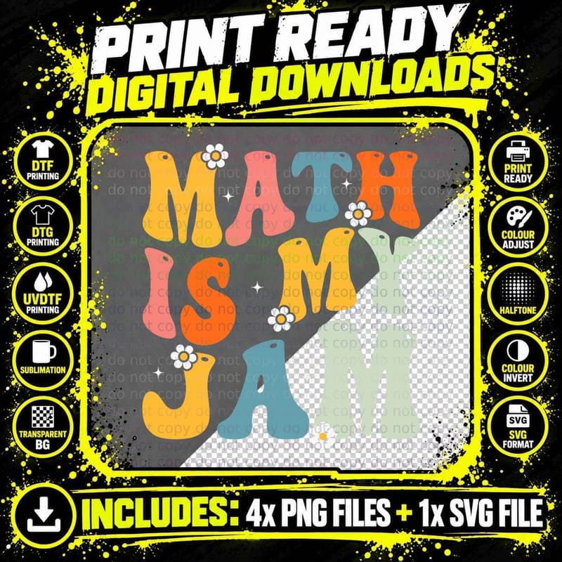 Math Is My Jam Groovy Back to School Math Teacher T-Shirt Png SVG Digital Bundle