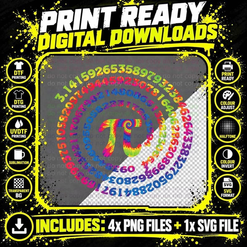 Math Teacher Gifts Tie Dye Pi Symbol Pi Day T-Shirt Png SVG Digital Bundle